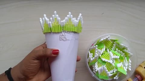 How to make flower vase | Easy flower vase | Cotton ear buds flower vase | 132