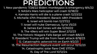 PREDICTIONS - Harris' plane crash 12/23; Israel nuke Damascus 1/5/23; asteroid 9/2/23