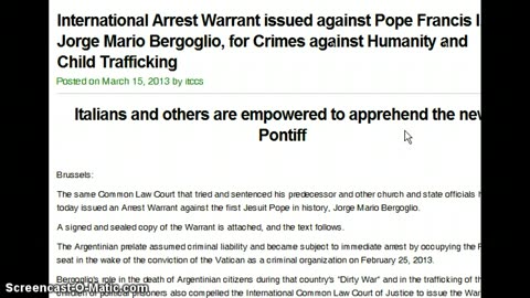 International Arrest Warrant issued against Pope Francis I Jorge Mario Bergoglio.