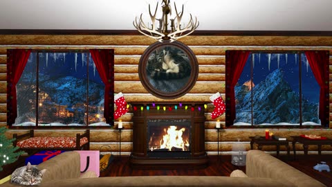 Christmas Cabin With Purring Cat Ambience