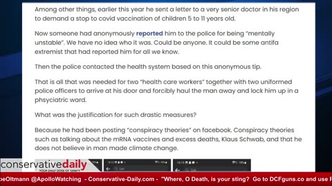 Conservative Daily Shorts: Swedish man admitted to Psych Ward for Questioning MRNA