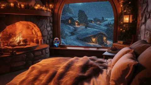 Cozy Hobbit Haven: 1 Hour Sleep Aid with Winter Fireplace and Wind Symphony