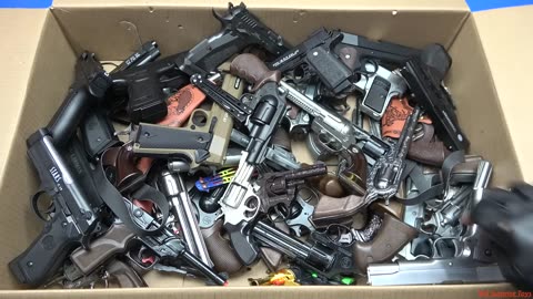 Box of Guns Toys ! Butterfly Knife, Military,Police,Cowboy Gun Toys !