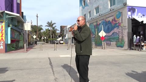 Brother in Christ, David G. is preaching the Gospel on the Venice Beach boardwalk, Sun.,-2-25-2024.