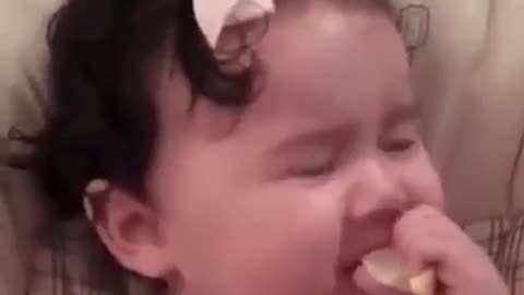 Babies eating a lemon for the first time