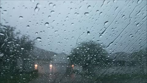 Rain And Thunder On Car Glass To Help Sleeping And Relaxing