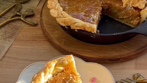 Pumpkin Pie Cheesecake w a thin sugar coating & homemade pie crust ⏲🎞