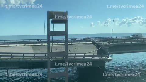 Záběry krymské televize na poškozený Krymský most po útoku ukrajinských dronů 17. 07. 2023