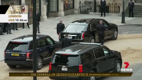 US President Joe Biden and wife Jill arrive at Queen's funeral in 'The Beast'