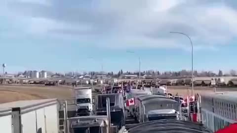 Convoy of truckers blocking the border crossing between Alberta and the US.