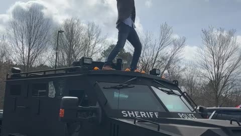 Coldplunge Bryan Dancing on Police Bearcat Tank Vehicle