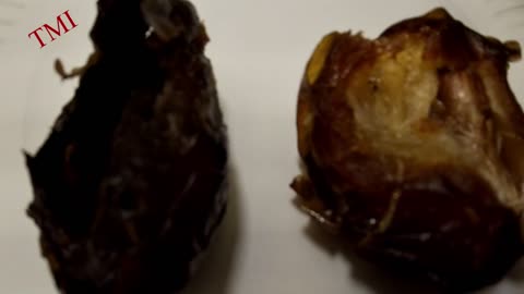 watch out for moldy dates- comparison video of healthy date vs one covered in black mold