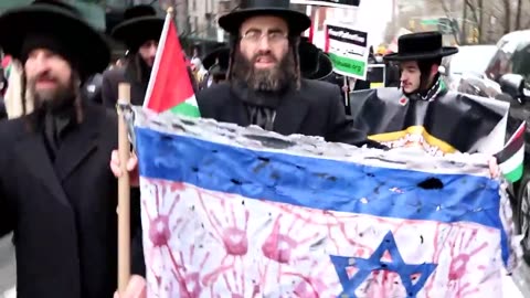 Anti-Zionist Orthodox Jews displayed a blood-soaked flag