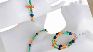 Natural turquoise heishi beads and orange spiny oyster pendant with Sodalite smooth beads