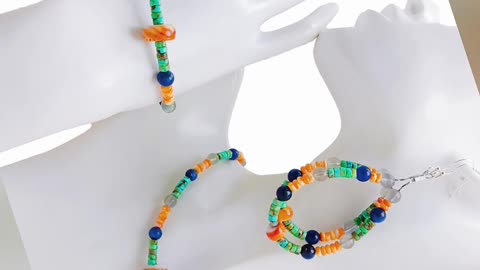 Natural turquoise heishi beads and orange spiny oyster pendant with Sodalite smooth beads