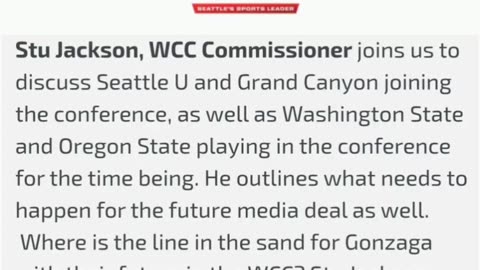 Stu Jackson discusses WCC realignment on the Furness Show - KJR 93.3 (audio):