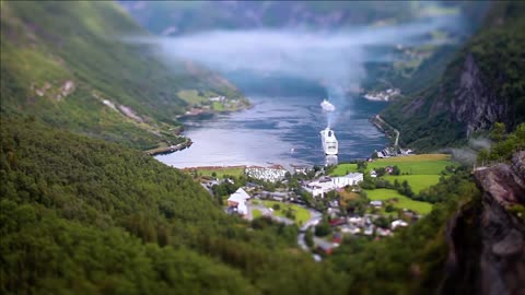 geiranger fjord norway tilt shift lens