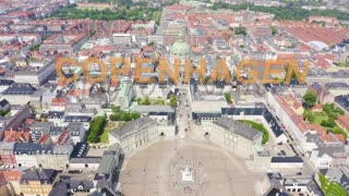 Inscription on video. Copenhagen, Denmark. Amalienborg. The palace complex of the XVIII century in t