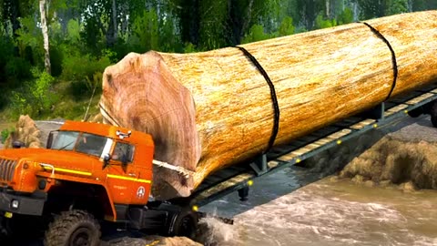 Trailer Truck Carrying Huge Timber.