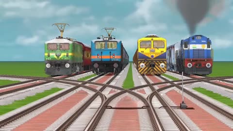 6 TRAINS RUN AT BUMPY FORKED RAILROAD TRACKS CROSSING | Train Simulator | Railroad Crossing