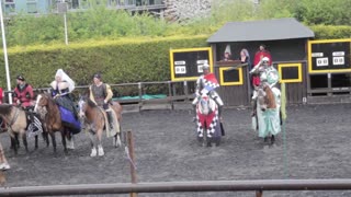 royal armouries, England, Leeds, mediaeval jousting, knights using lances.