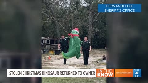 Deputies find, return stolen inflatable Christmas dino to person's lawn