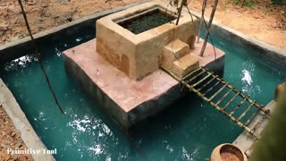 Dig Cliff To Build Mini Fish Pond On Around Underground Swimming Pool