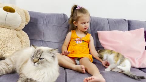 Adorable Baby Girl and Her Hungry Cats [TRY NOT TO LAUGH]