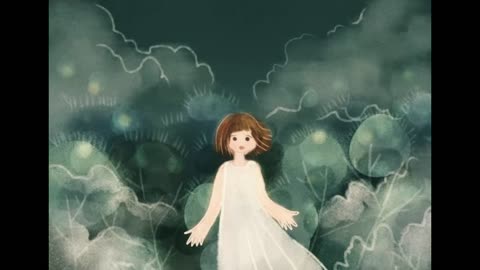 Simple digital art, girl in fantasy forest.