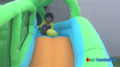 HUGE EGGS Surprise Toys Challenge with Inflatable water slide
