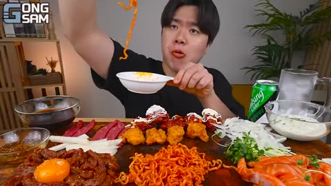 ASMR MUKBANG | Fire noodles , fried chicken and...