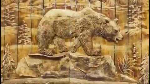 A picture carved on a beautiful wooden door by hand saws