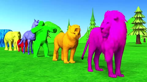 Learn Funny Colors With Animals Fountain Crossing and Painting the animals