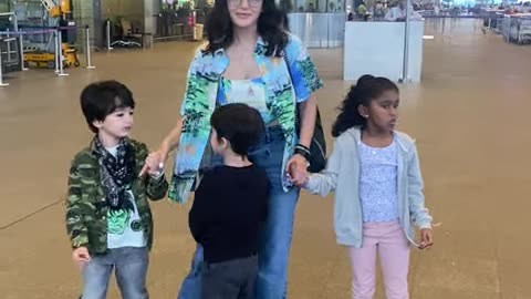 Sunny Leone spotted at Airport with her kids!!.