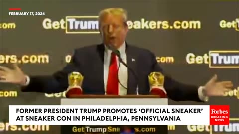 BREAKING NEWS: Trump Shows Off 'Official' Gold Sneakers At Sneaker Con In Philadelphia, Pennsylvania