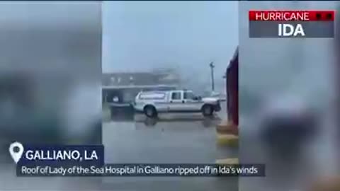 Hurricane Ida rips the roof off Lady of the Sea Hospital in Galliano, Louisiana.