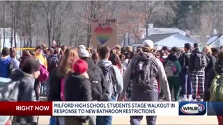 Students at a Milford, New Hampshire school stage a walkout after the school board bans urinals
