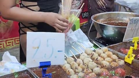 Hot_ 🔥 and Spicy 🌶️ Meatballs and Sausages _ Thai Street Food ❤️ 🇹🇭