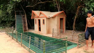 How To Build Swimming pool - Mud House And Bamboo Slide Around In Forest