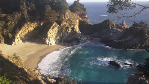 ♥♥ Relaxing 3 Hour Video of a Waterfall on an Ocean Beach at Sunset