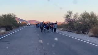 Lukeville Arizona - Massive Number of Illegals Walking in middle of Highway