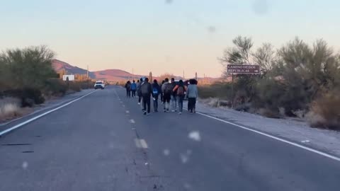 Lukeville Arizona - Massive Number of Illegals Walking in middle of Highway