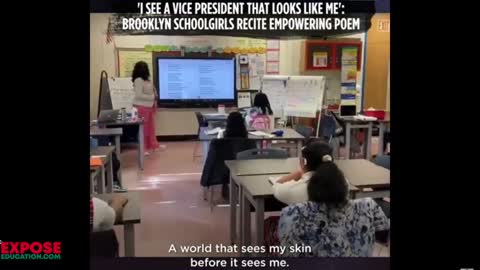 Students chant 'I see a vice president that looks like me' with their teacher in class