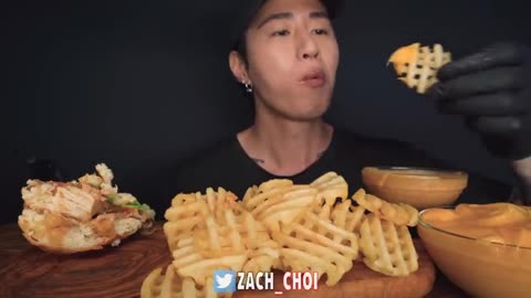 ASMR Spicy Chicken Sandwich and Cheesy Waffle Fries