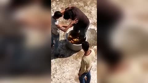 Chubby Hospital Worker Mashes Spuds In Bowl With Feet