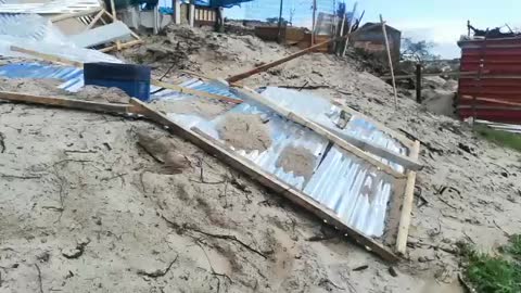 Shacks were blown over by the strong wind at the Covid 19 informal settlement near Khayelitsha