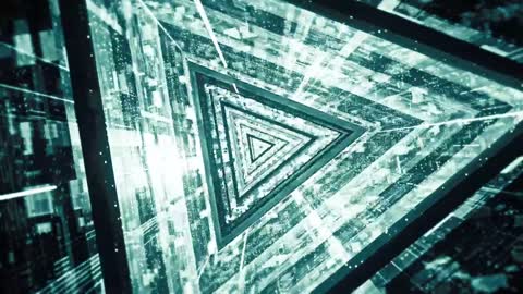 Flying through a digital tunnel in the shape of a spinning triangle