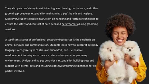 Training in grooming techniques and business management — The Pets Workshop