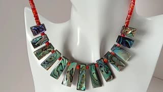 Red spiny oyster and abalone shell necklace Unique Gifts for Women 20240212-03-08