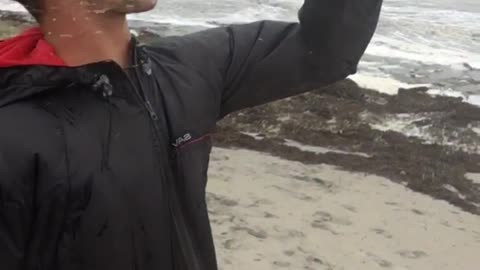 Man drinks bud light in windy day